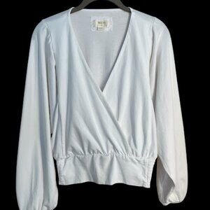Maeve by Anthropologie White Cropped Long Sleeve Top